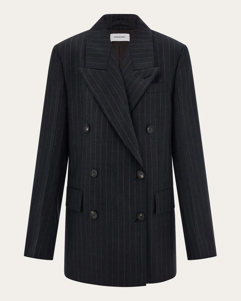 Ferragamo Damen Zweireihiger Blazer mit Nadelstreifen Schwarz Schwarz