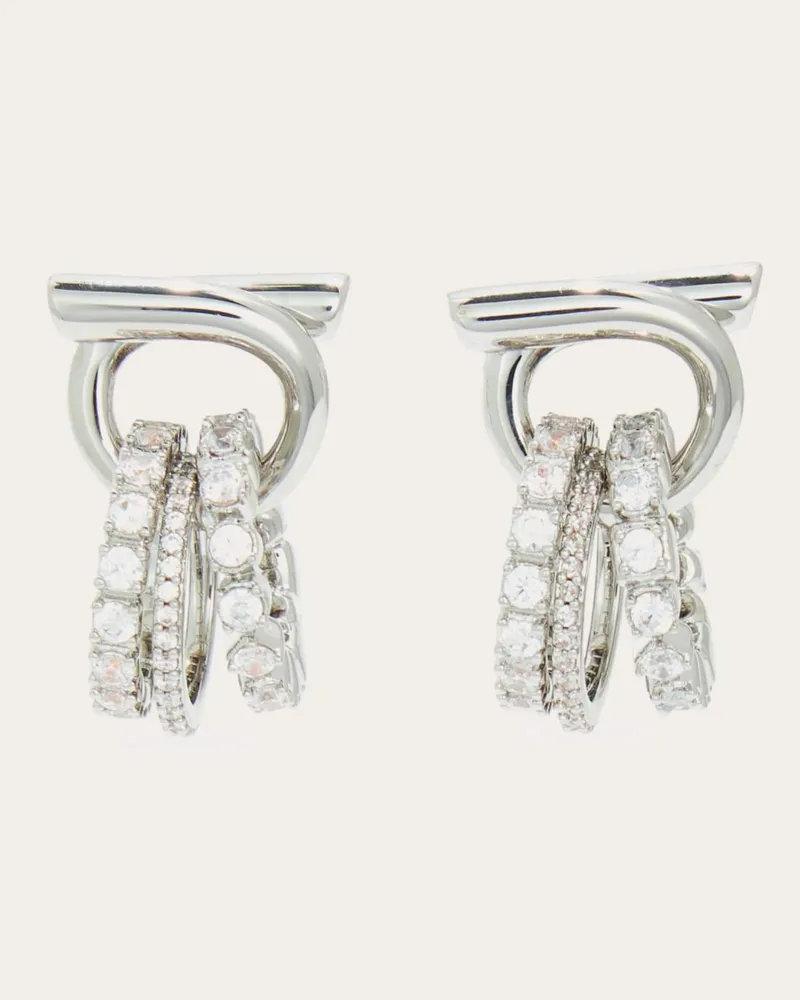 Ferragamo Damen Ohrringe mit Gancini-Element und Kristallen Silber Silber
