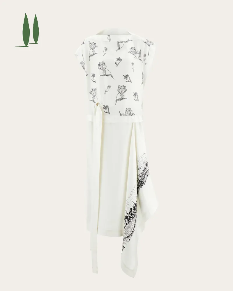 Ferragamo Damen Back to Earth - Kleid mit Doppel-Print Weiß Weiß