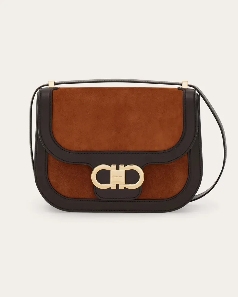 Ferragamo Damen Umhängetasche Doppel-Gancini (XS) Braun Braun