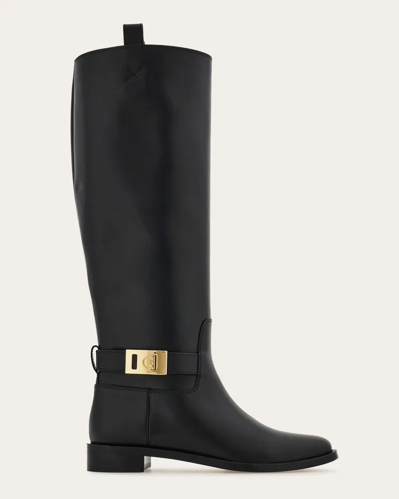 Ferragamo Damen Stiefel mit Hug Schnalle Schwarz Größe 5 Schwarz