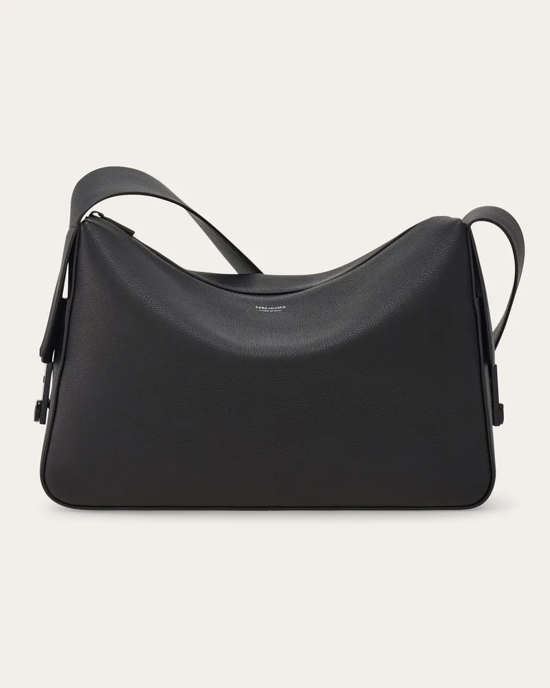 Ferragamo Herren Kuriertasche mit Gancini-Schnallen (M) Schwarz Schwarz
