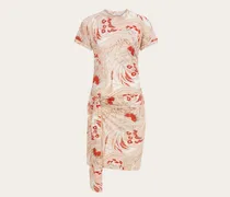 Damen Drapiertes Kleid mit Rooster-Print Orange