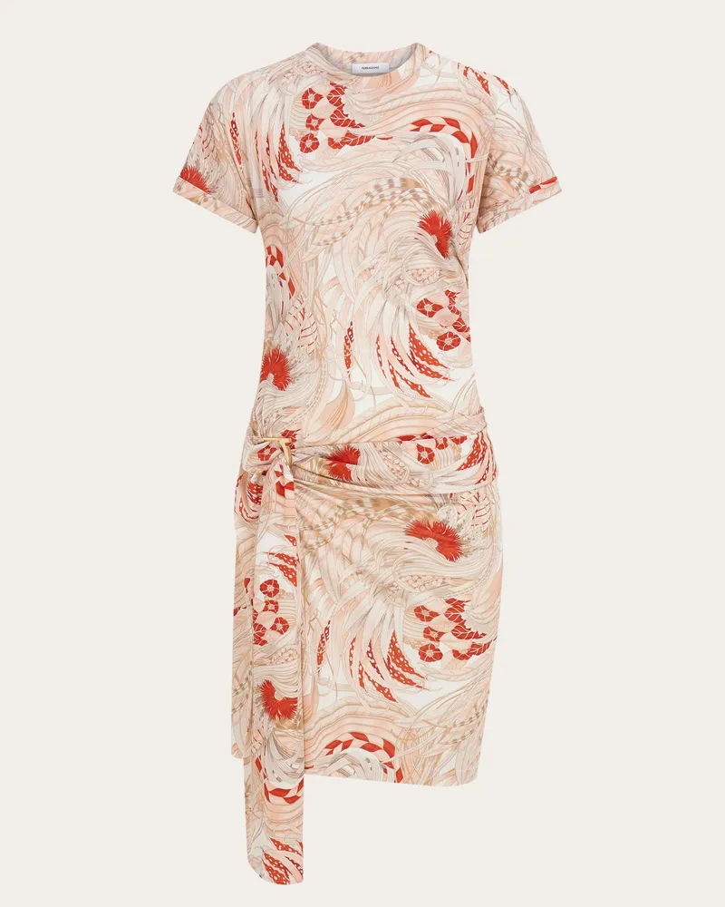 Ferragamo Damen Drapiertes Kleid mit Rooster-Print Orange Orange