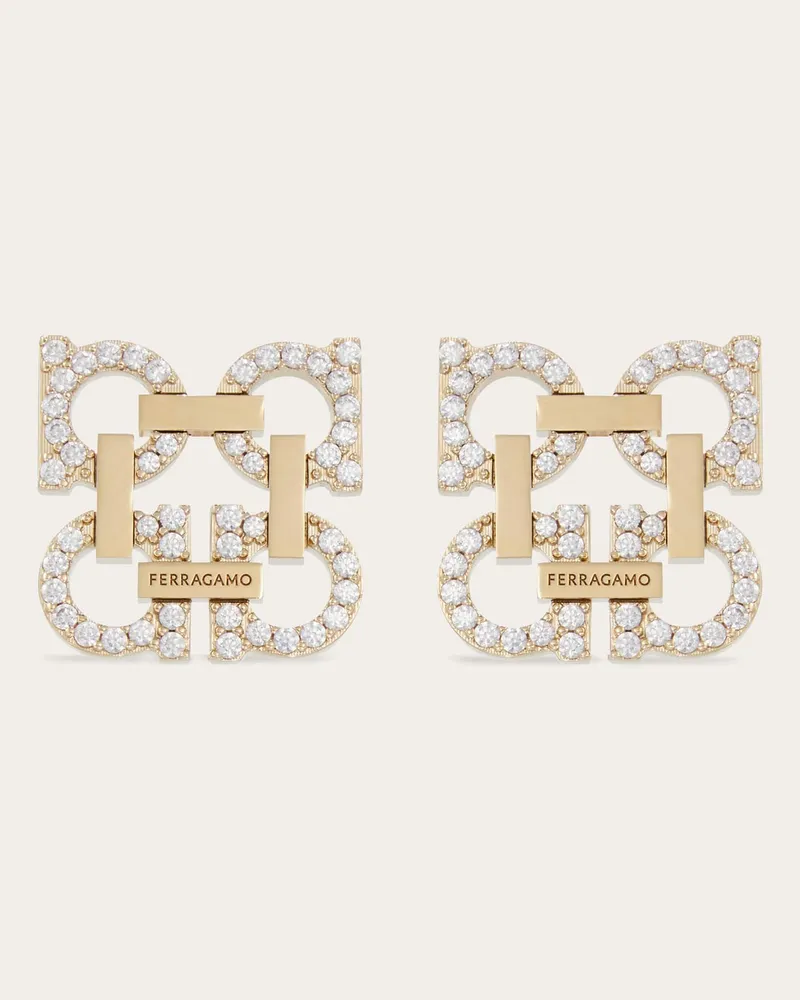 Ferragamo Damen Four Gancini Ohrringe mit Kristallen Gold Gold