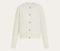 Damen Strickjacke mit Zopfmuster Weiß