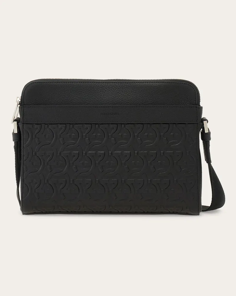 Ferragamo Herren Kuriertasche mit Gancini-Prägung Schwarz Schwarz