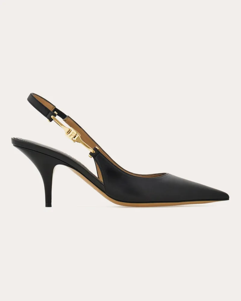 Ferragamo Damen Slingback mit F-Schnalle Schwarz Größe 5 Schwarz