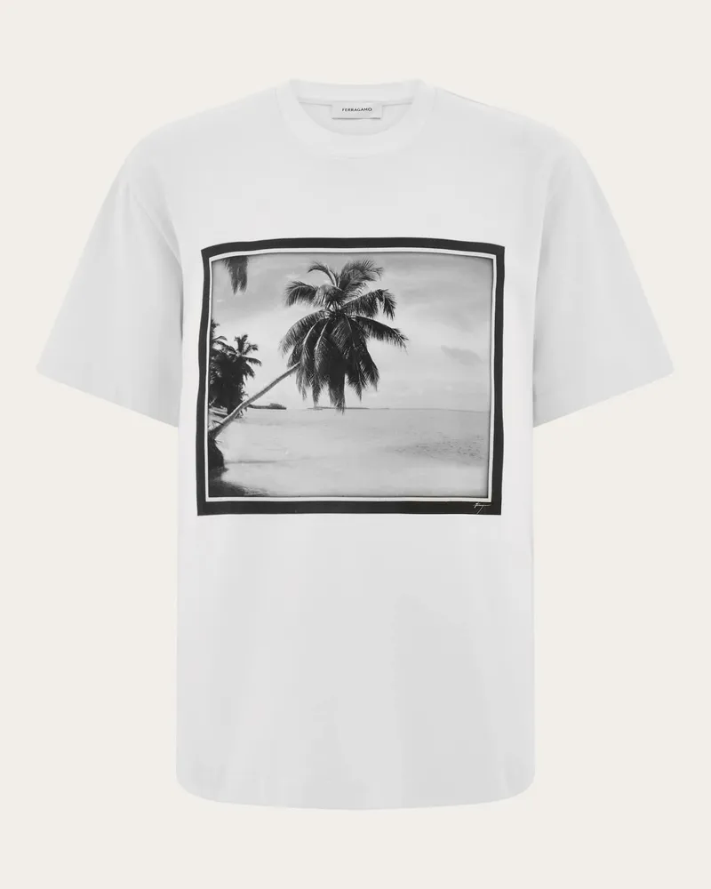 Ferragamo Herren T-Shirt mit Trinidad-Print Weiß Weiß