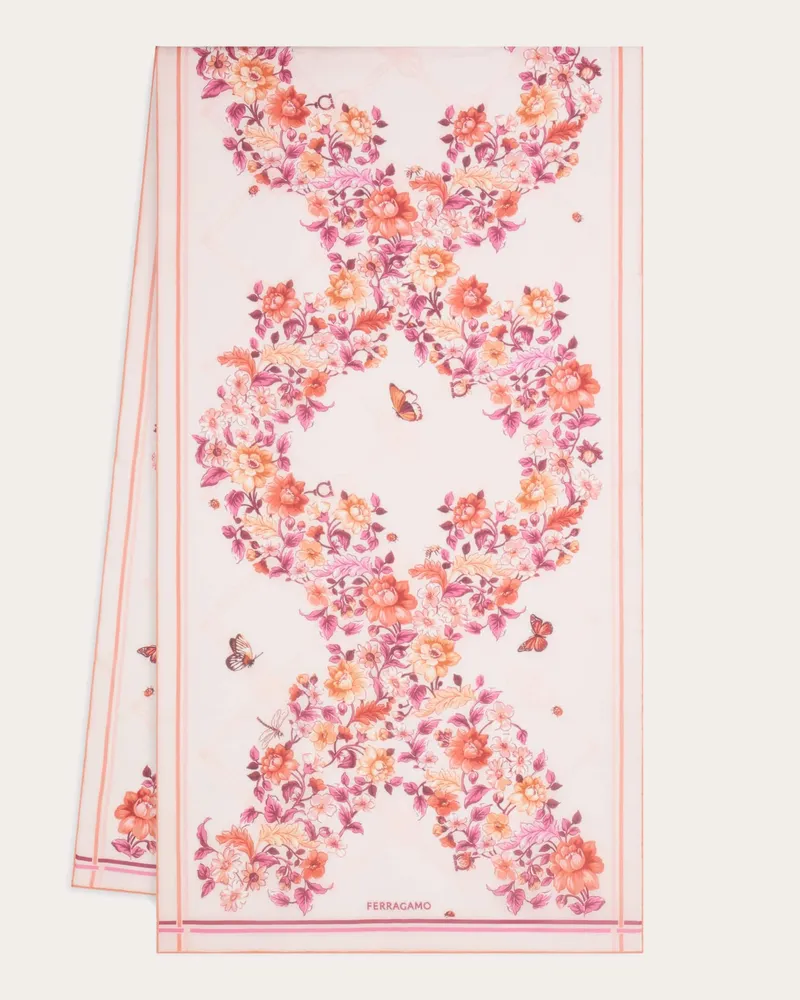 Ferragamo Damen Seidenschal mit Ramage-Print Rosa Rosa