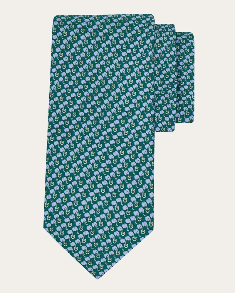 Ferragamo Herren Seidenkrawatte mit Elefanten-Print Grün Grün