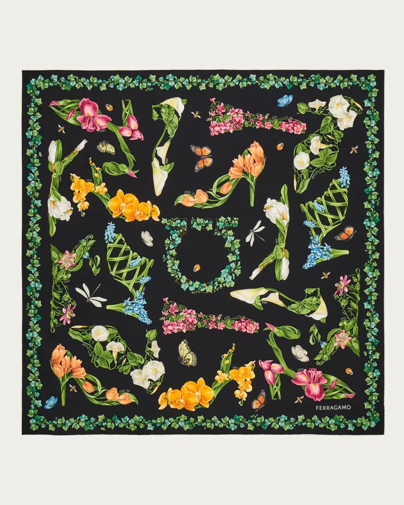 Ferragamo Damen Seidenhalstuch mit Eden-Shoes-Print Mehrfarbig Mehrfarbig