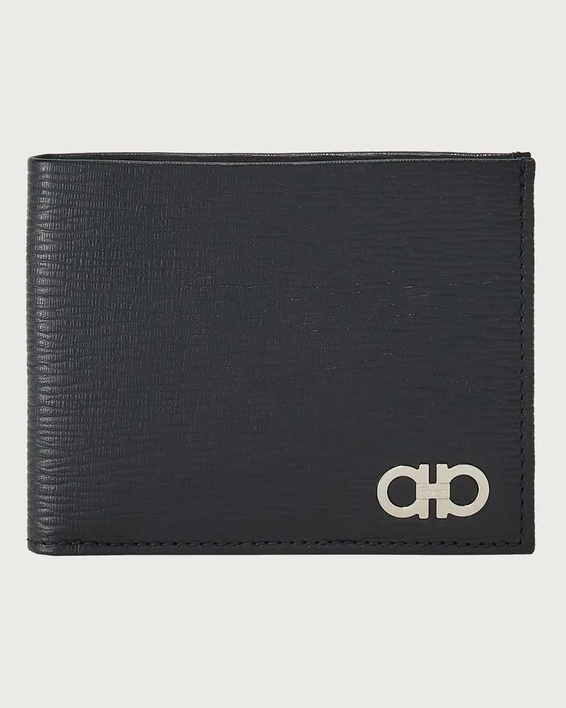 Ferragamo Herren Doppelt gefaltete Brieftasche Internationales Format Schwarz Schwarz