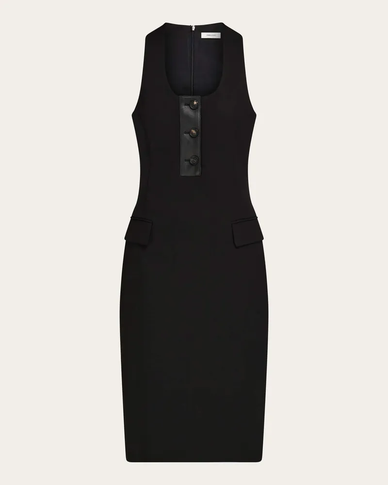 Ferragamo Damen Kleid mit Knöpfen Schwarz Schwarz