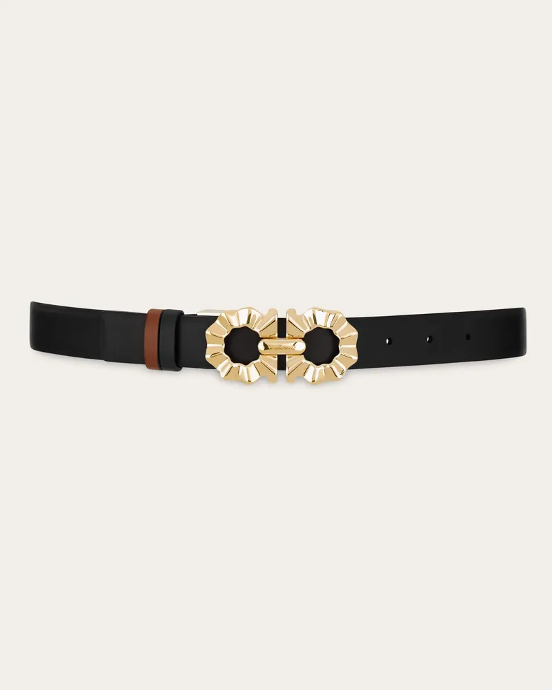 Ferragamo Damen Verstellbarer Wendegürtel mit fassoniertem Gancini Schwarz Schwarz