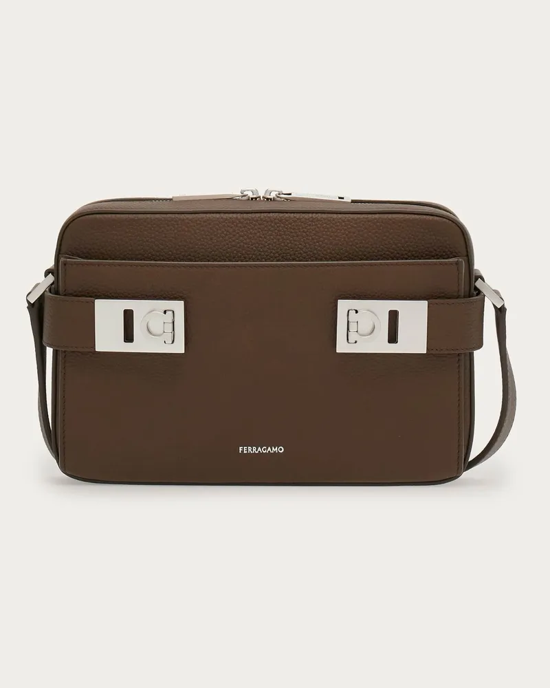 Ferragamo Herren East-West Umhängetasche mit Gancini-Schnallen Braun Braun