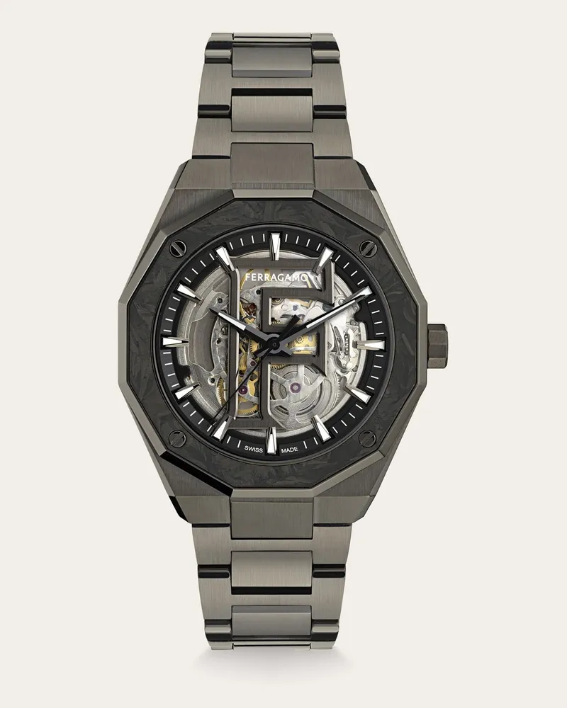 Ferragamo Herren Ferragamo Edge Skeleton Uhr Schwarz Schwarz