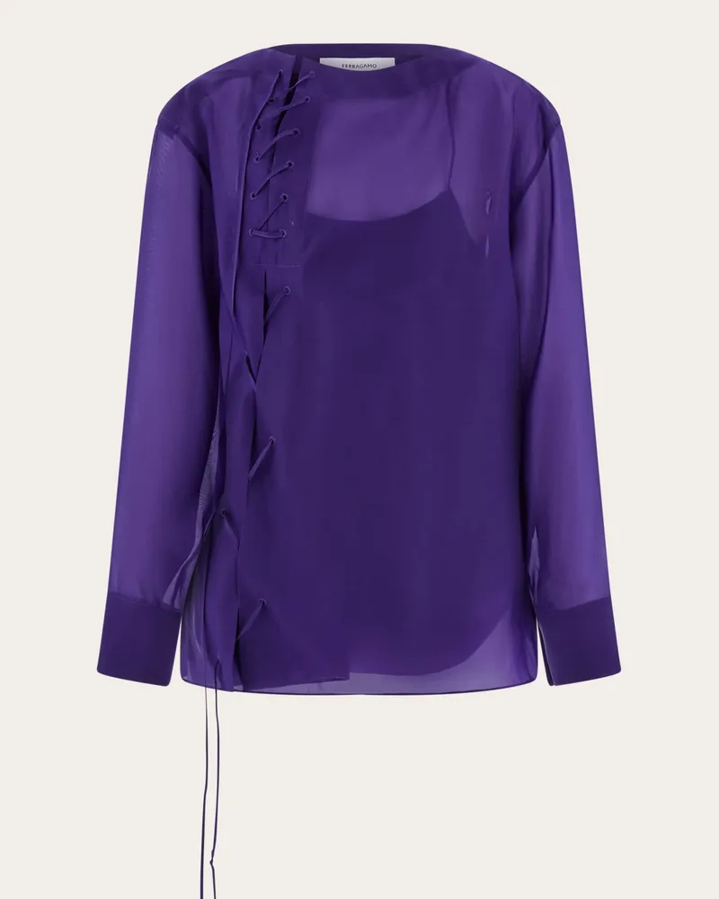 Ferragamo Damen Bluse aus Organza mit Bändern Violett Violett