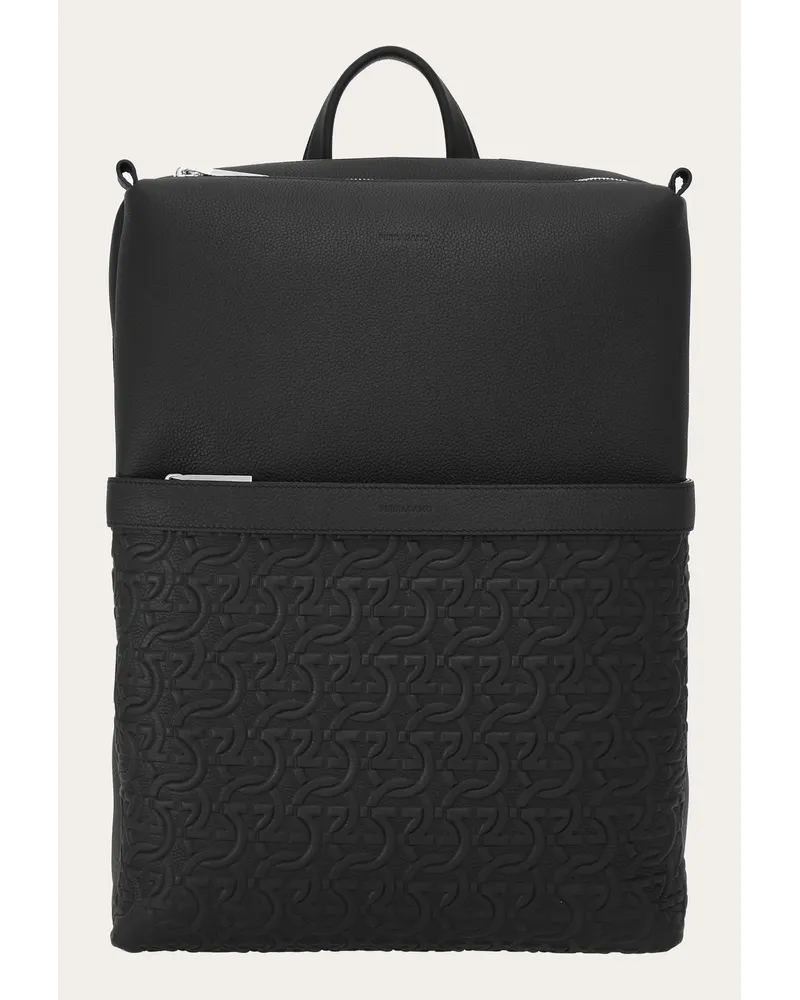 Ferragamo Herren Rucksack mit Gancini-Prägung Schwarz Schwarz