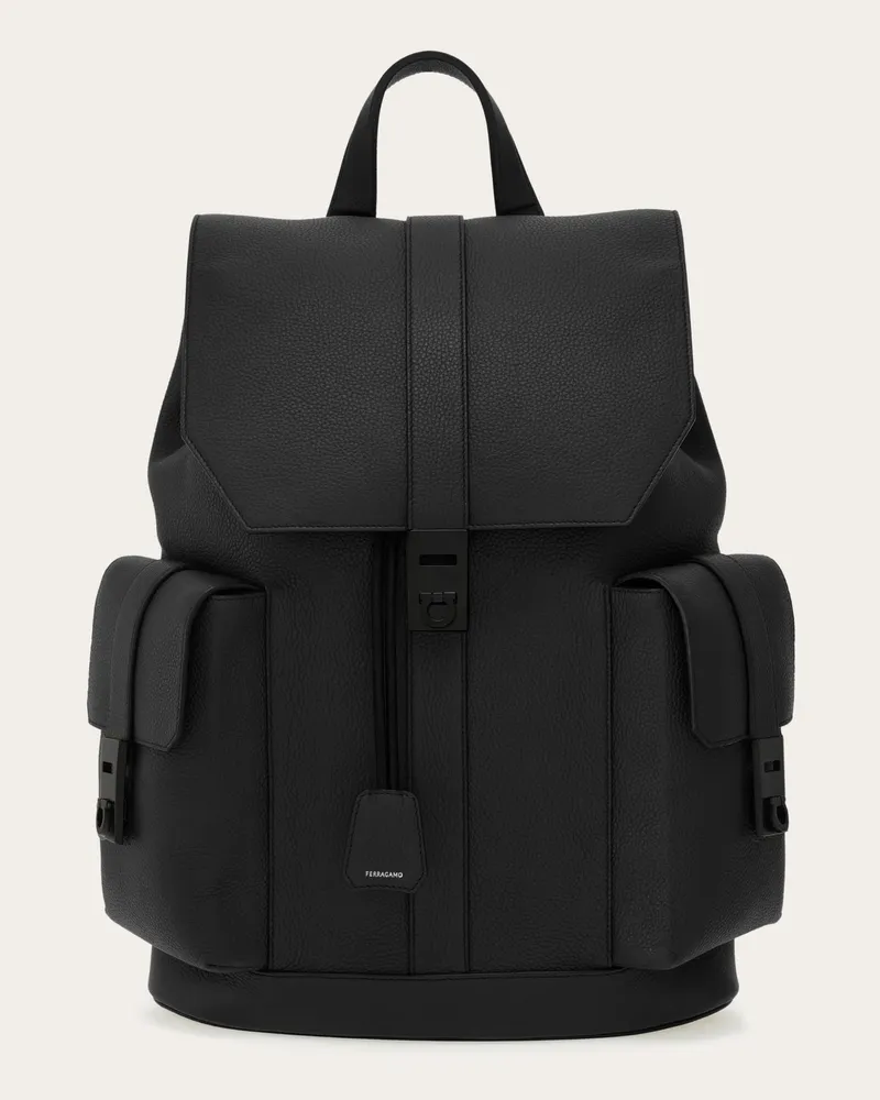 Ferragamo Herren Rucksack mit Doppeltasche Schwarz Schwarz