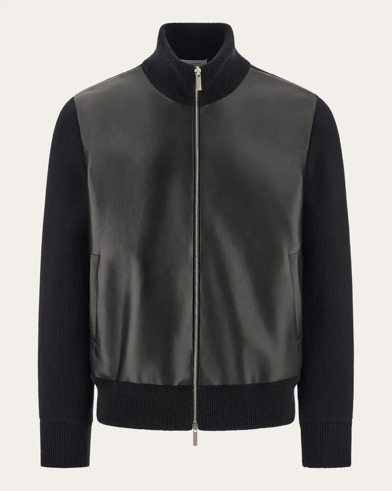 Ferragamo Herren Bomberjacke aus Leder und Wolle Schwarz Schwarz