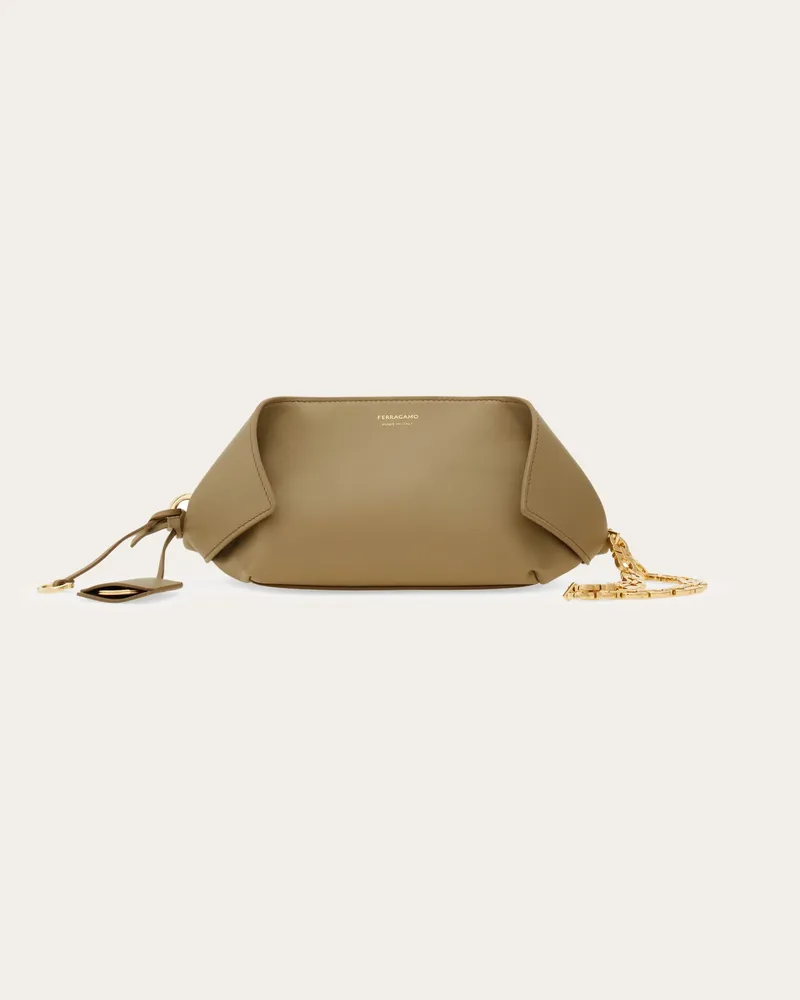 Ferragamo Damen Gefaltete Clutch Beige Braun