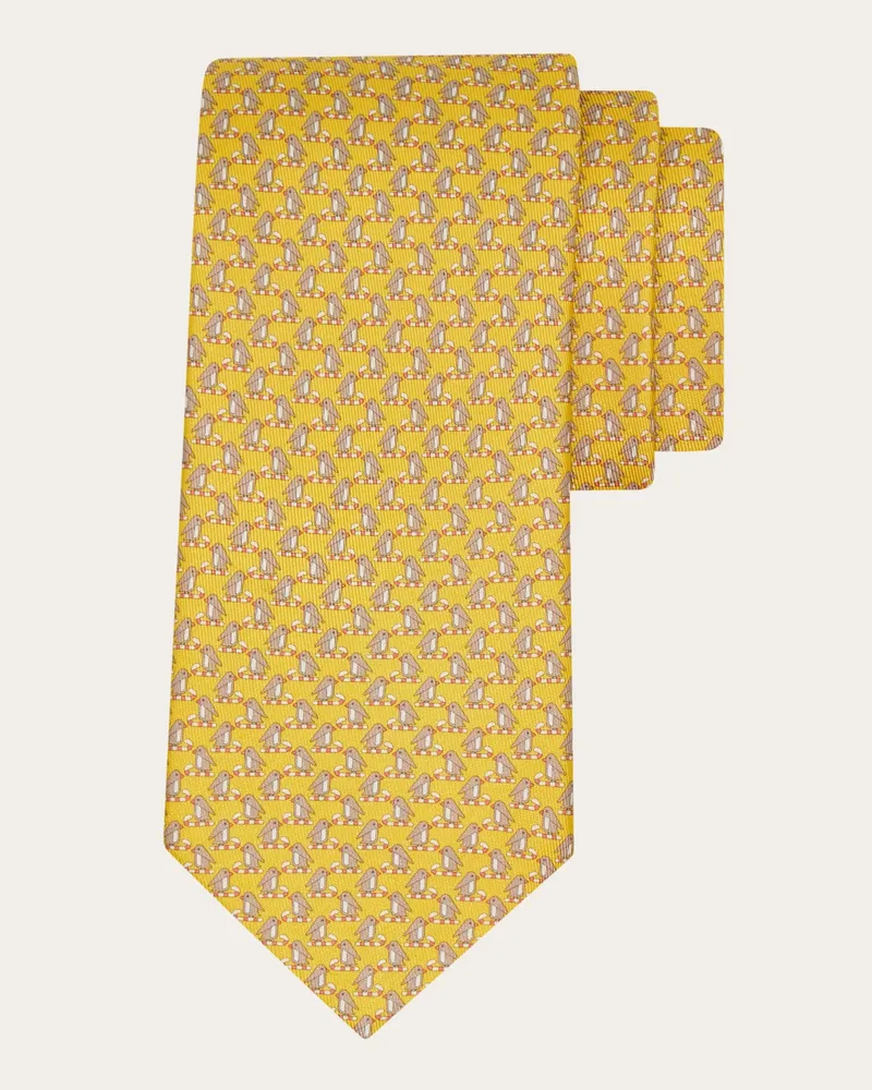 Ferragamo Herren Seidenkrawatte mit Pinguin-Print Gelb Gelb