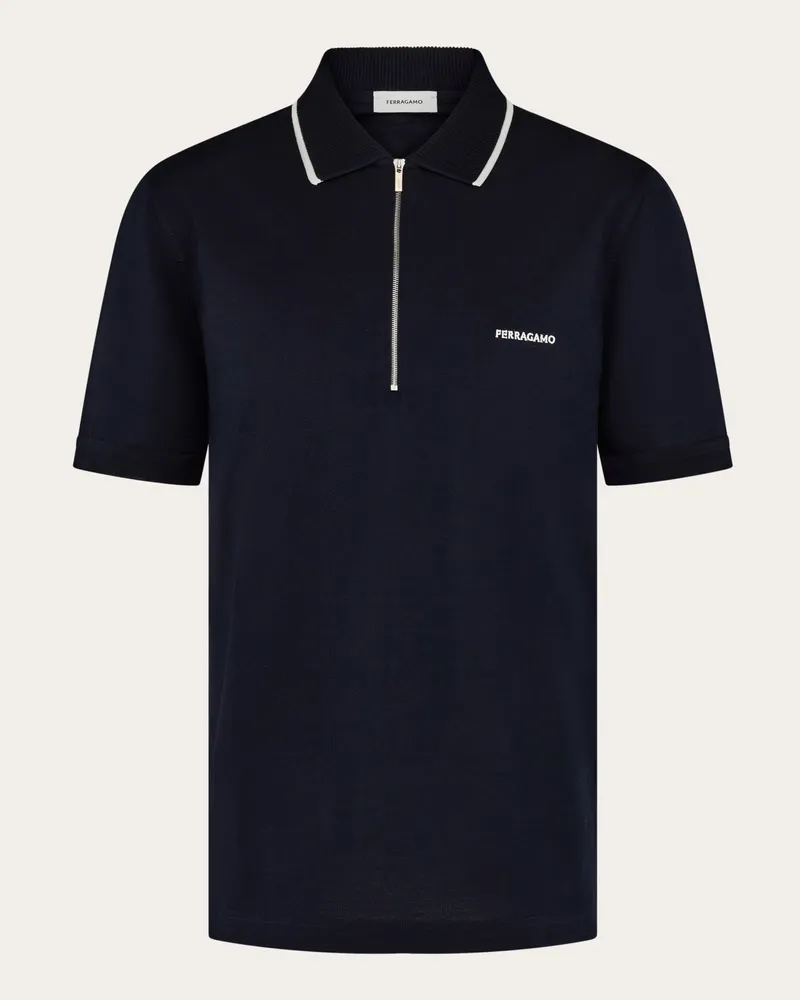 Ferragamo Herren Poloshirt aus Baumwolle mit Reißverschluss Blau Blau