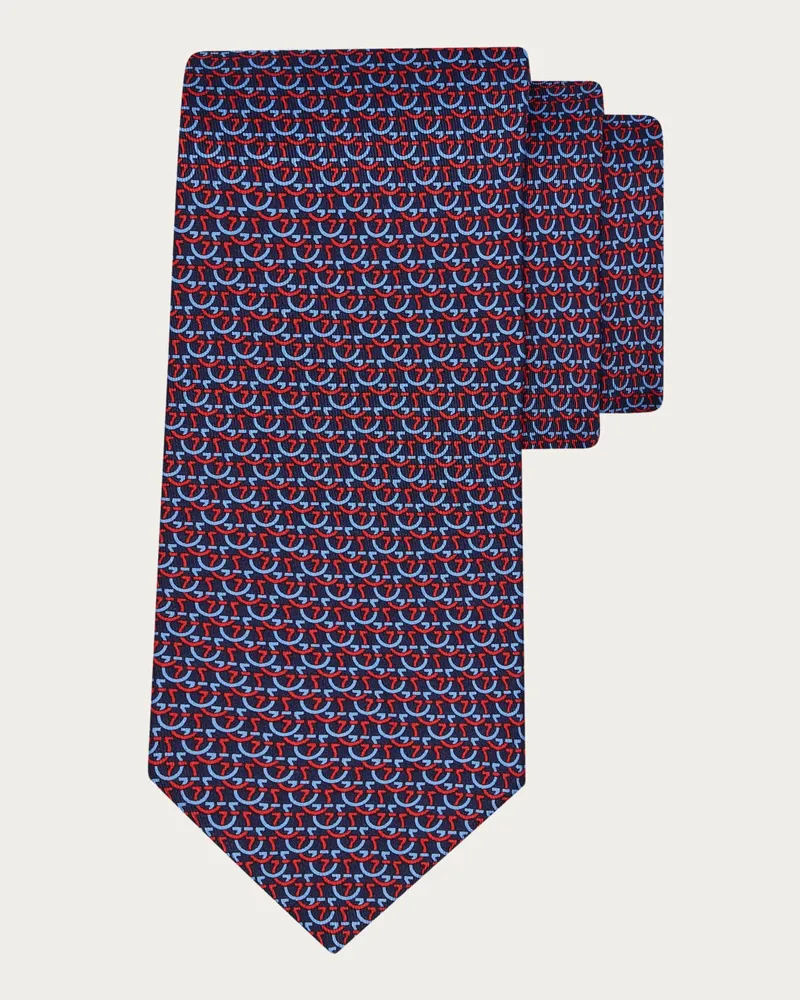 Ferragamo Herren Seidenkrawatte mit Gancini-Kreis-Print Blau Blau