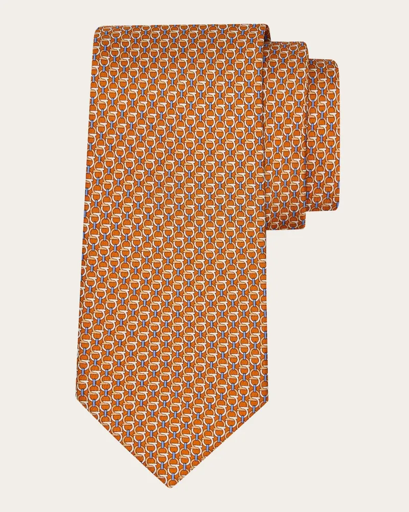 Ferragamo Herren Seidenkrawatte mit Flechtwerk-Print Orange Orange