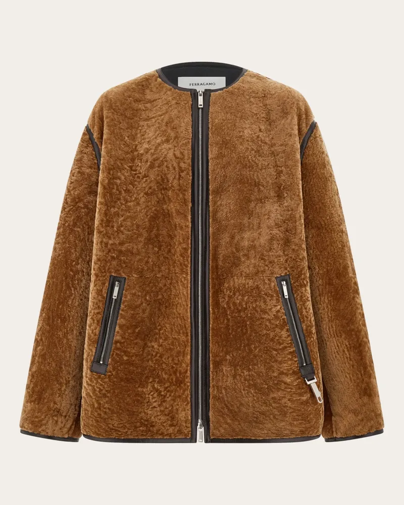 Ferragamo Herren Blouson mit Persianer-Effekt Beige Braun