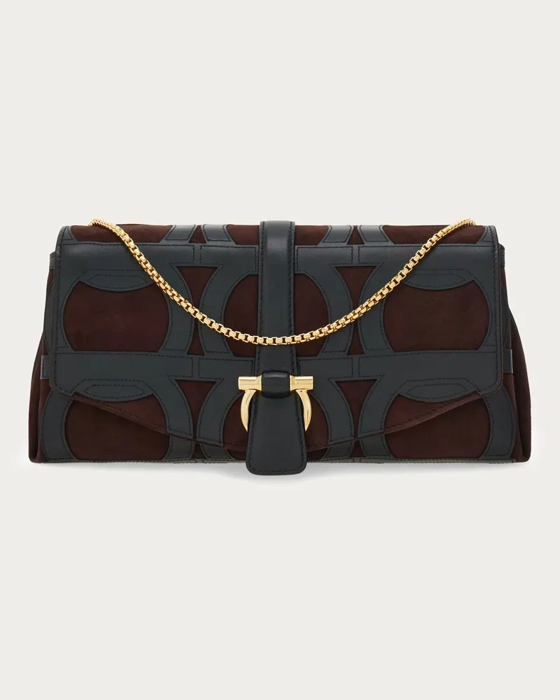 Ferragamo Damen Umhängetasche mit Klappe (S) Schwarz Schwarz