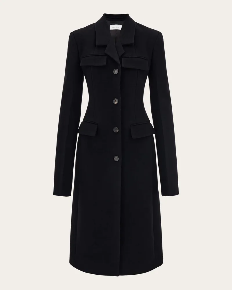 Ferragamo Damen Einreihiger figurbetonter Mantel Schwarz Schwarz