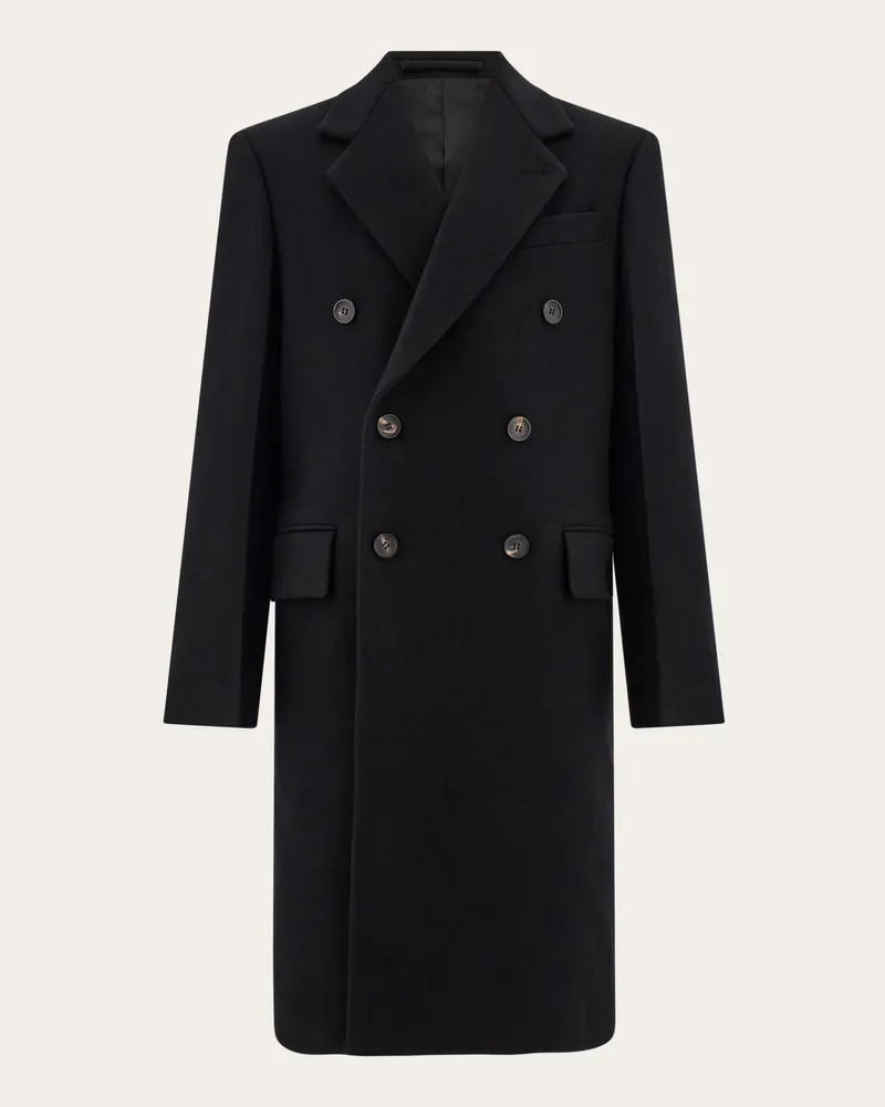 Ferragamo Herren Zweireihiger Mantel Schwarz Schwarz