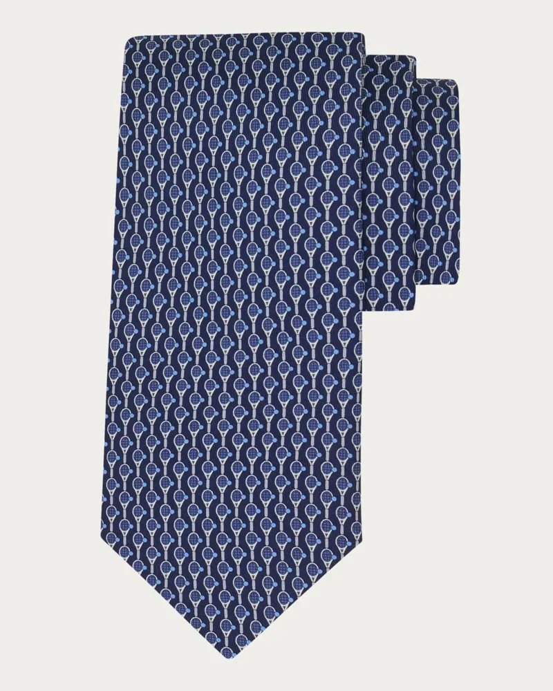 Ferragamo Herren Seidenkrawatte mit Tennis-Print Blau Blau