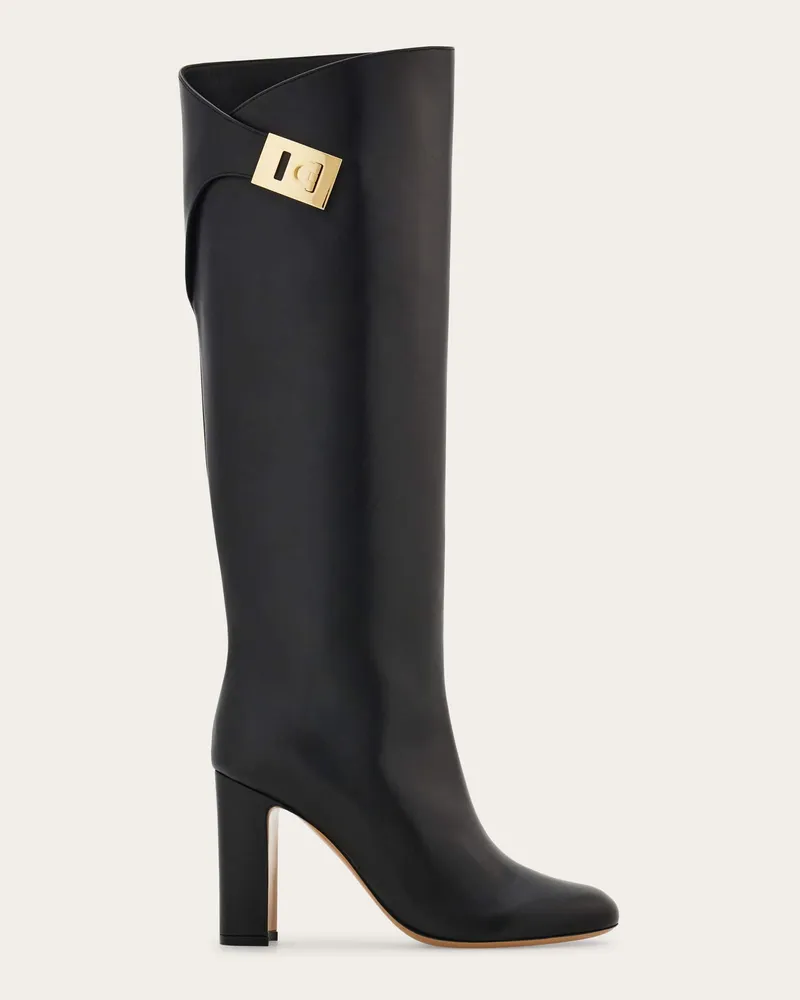 Ferragamo Damen Stiefel mit Hug Schnalle Schwarz Größe Schwarz