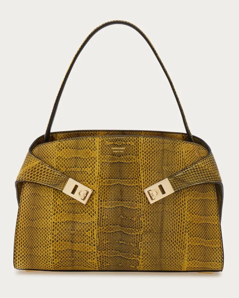 Ferragamo Damen Zweifarbige Schultertasche Hug Soft (M) Gelb Gelb