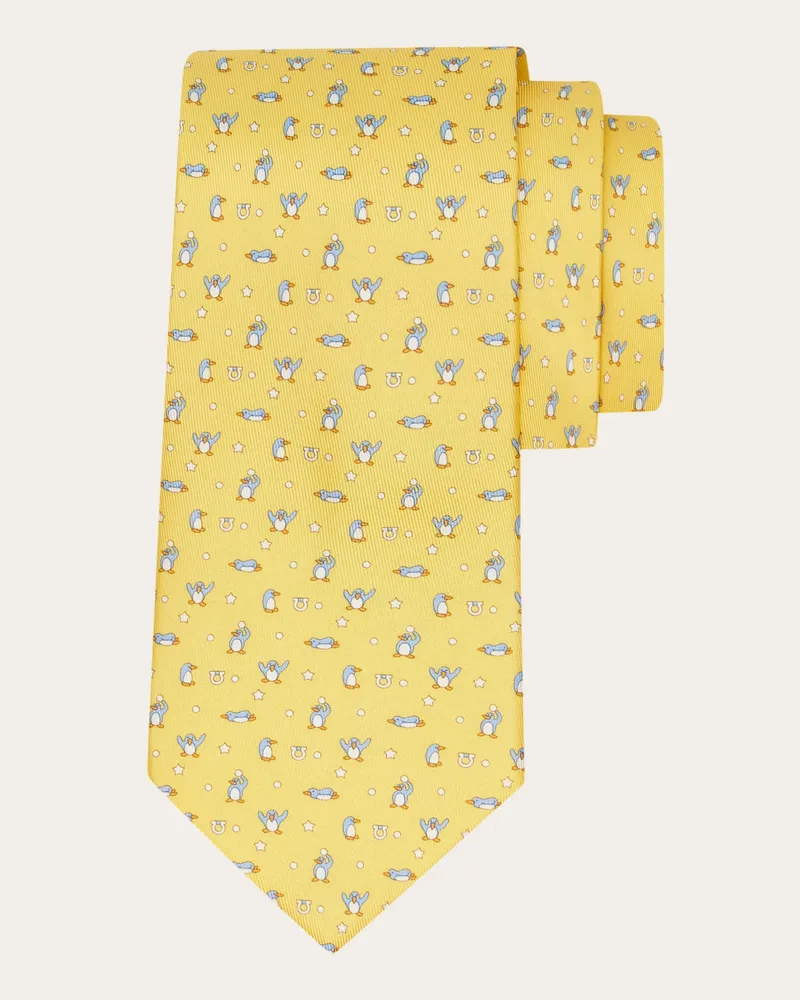 Ferragamo Herren Seidenkrawatte mit Pinguin-Print Gelb Gelb