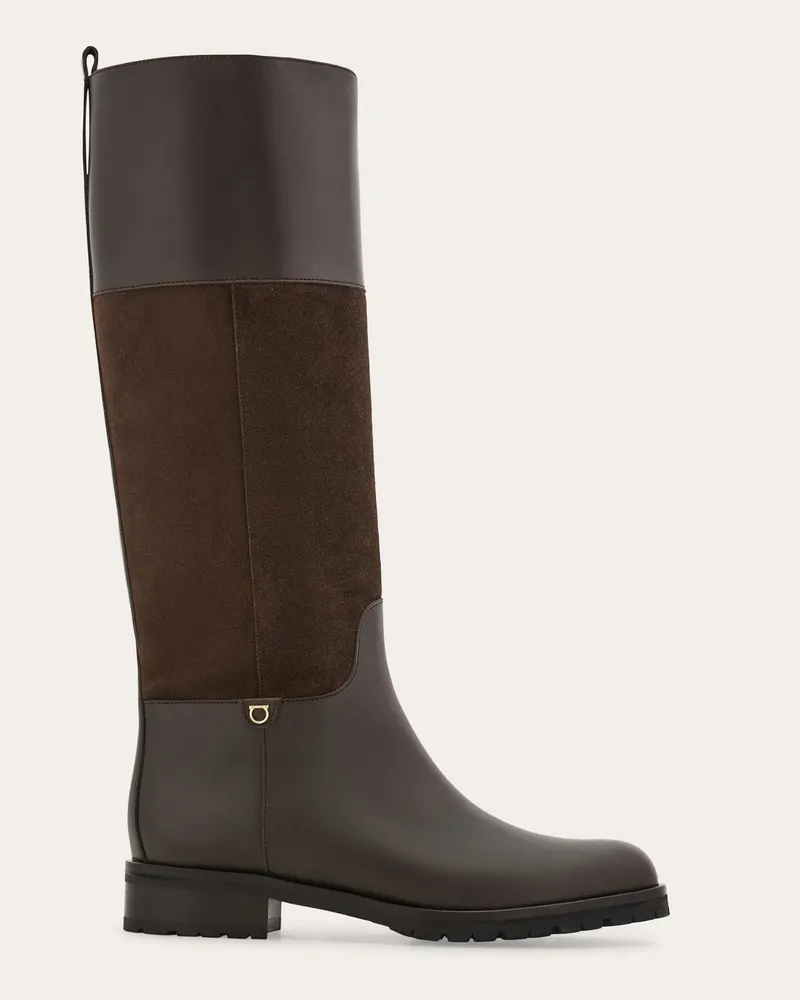 Ferragamo Damen Hoher Stiefel mit Gancini-Ornament Braun Größe Braun