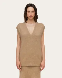 Ferragamo Oversize Weste aus Seide und Alpaka Beige Braun