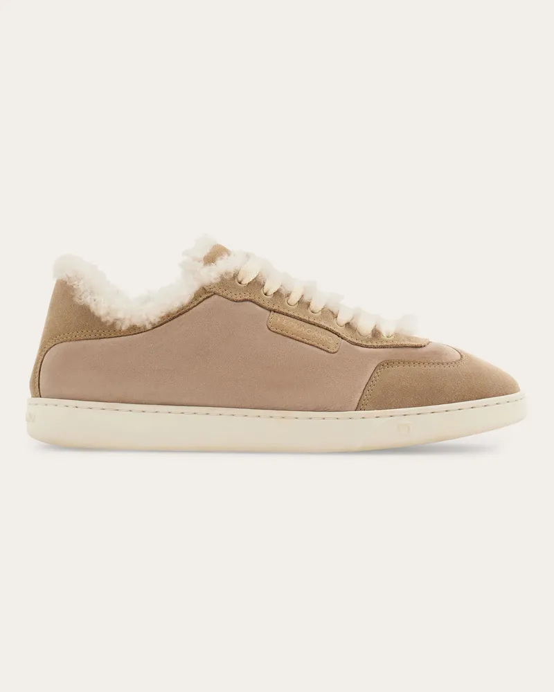 Ferragamo Damen Low-Top-Sneaker mit Merinofell Beige Größe 5 Braun