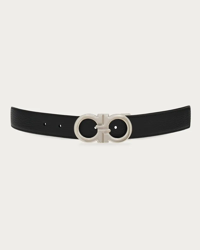 Ferragamo Herren Verstellbarer Gancini Wendegürtel Schwarz Schwarz