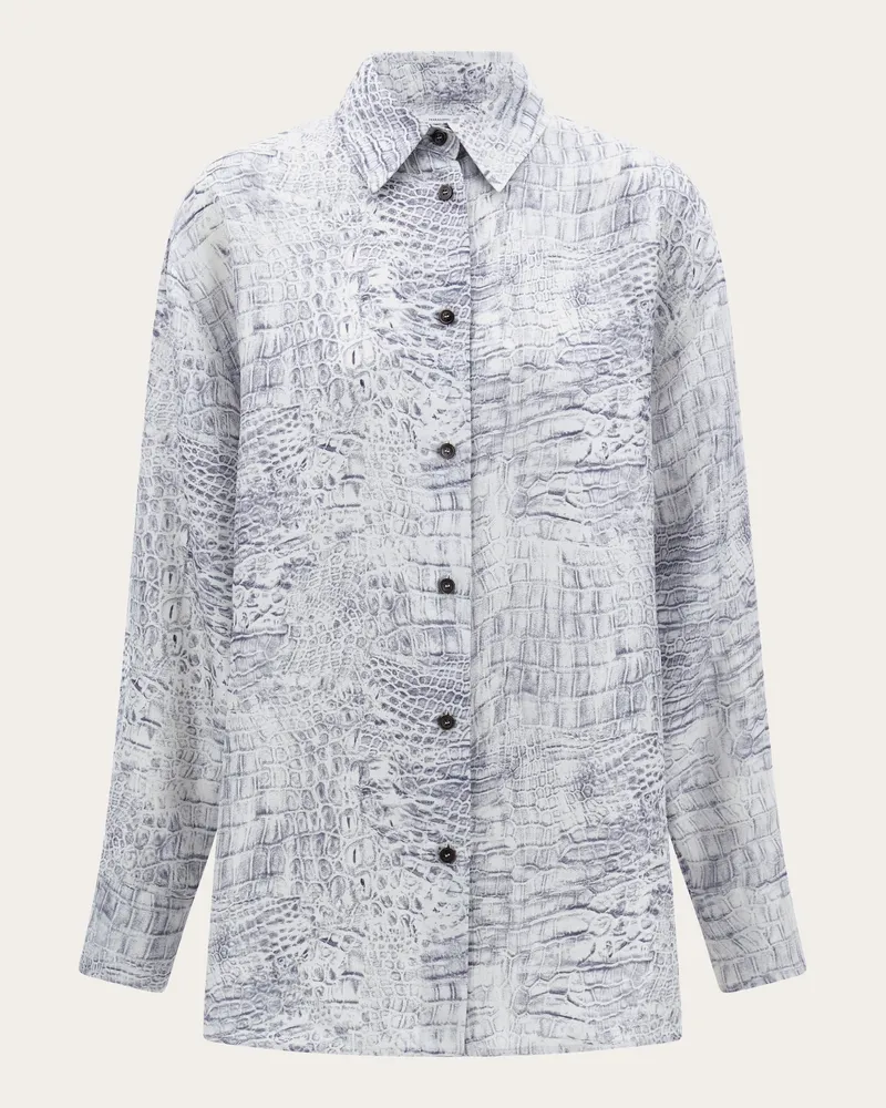 Ferragamo Damen Bluse aus Crêpe Georgette mit Orchid-Print Blau Blau