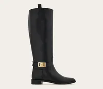 Damen Stiefel mit Hug Schnalle Schwarz Größe