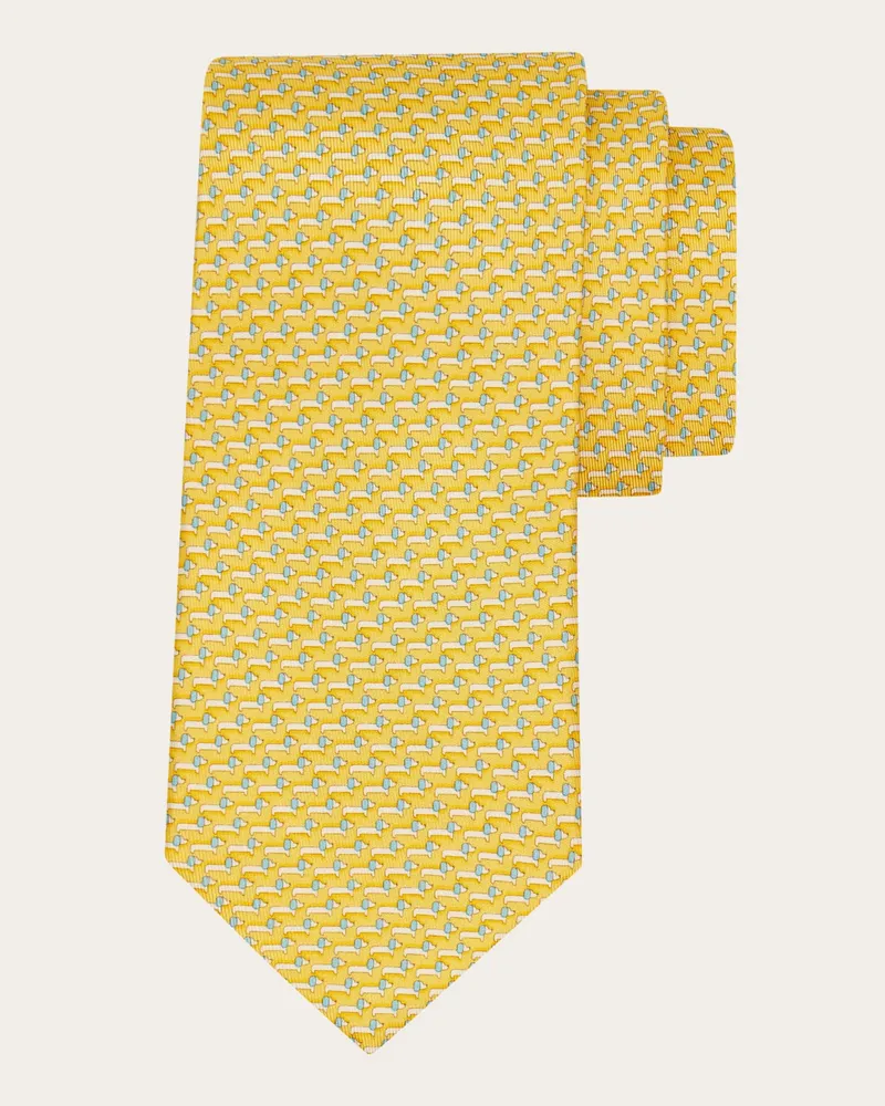 Ferragamo Herren Seidenkrawatte mit Dackel-Print Gelb Gelb