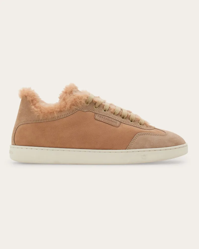 Ferragamo Damen Low-Top-Sneaker mit Merinofell Rosa Größe 5 Rosa
