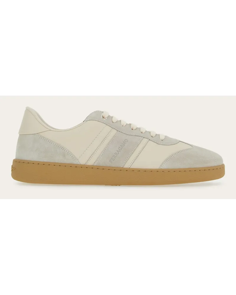Ferragamo Herren Flacher Sneaker mit Signatur Weiß Größe Weiß