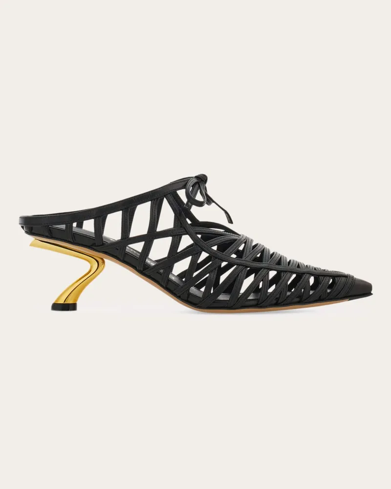Ferragamo Damen Mule mit skulpturalem S-Absatz Schwarz Größe 5 Schwarz