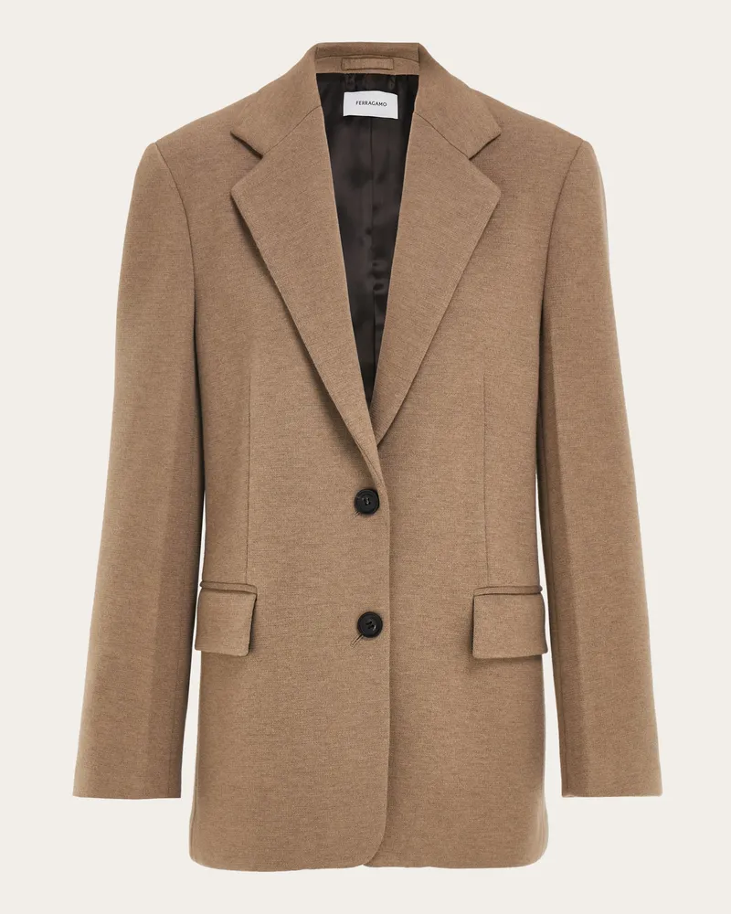 Ferragamo Damen Einreihiger Jersey-Blazer Beige Braun