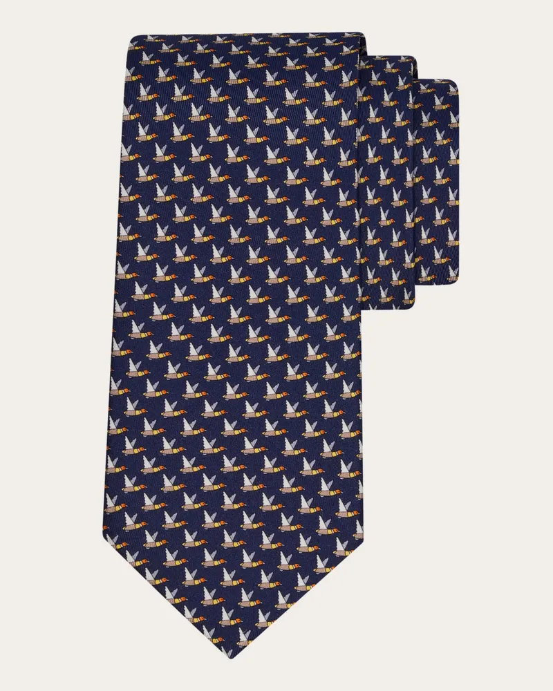 Ferragamo Herren Seidenkrawatte mit Stockenten-Print Blau Blau